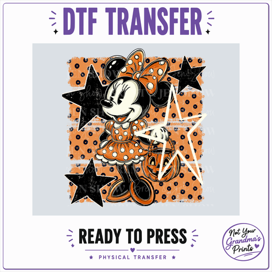 Halloween Girl Mouse DTF Transfer, Pumpkin Trick or Treat Ready to Press