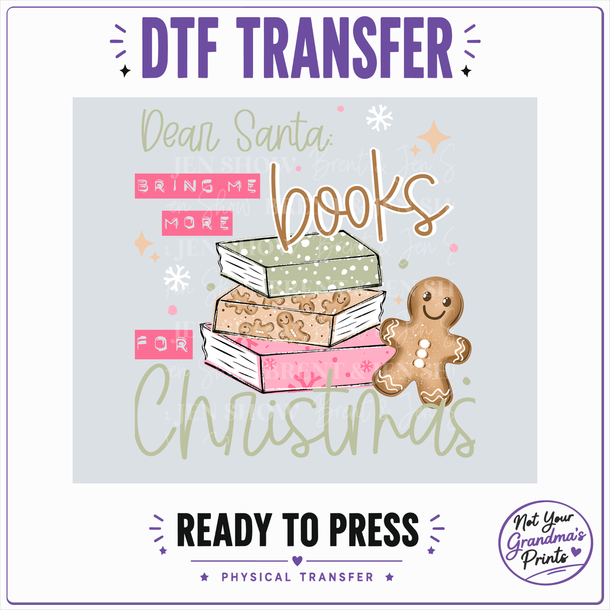 Dear Santa Books DTF Transfer: Festive Book Lover Christmas Gift (Ready-to-Press)