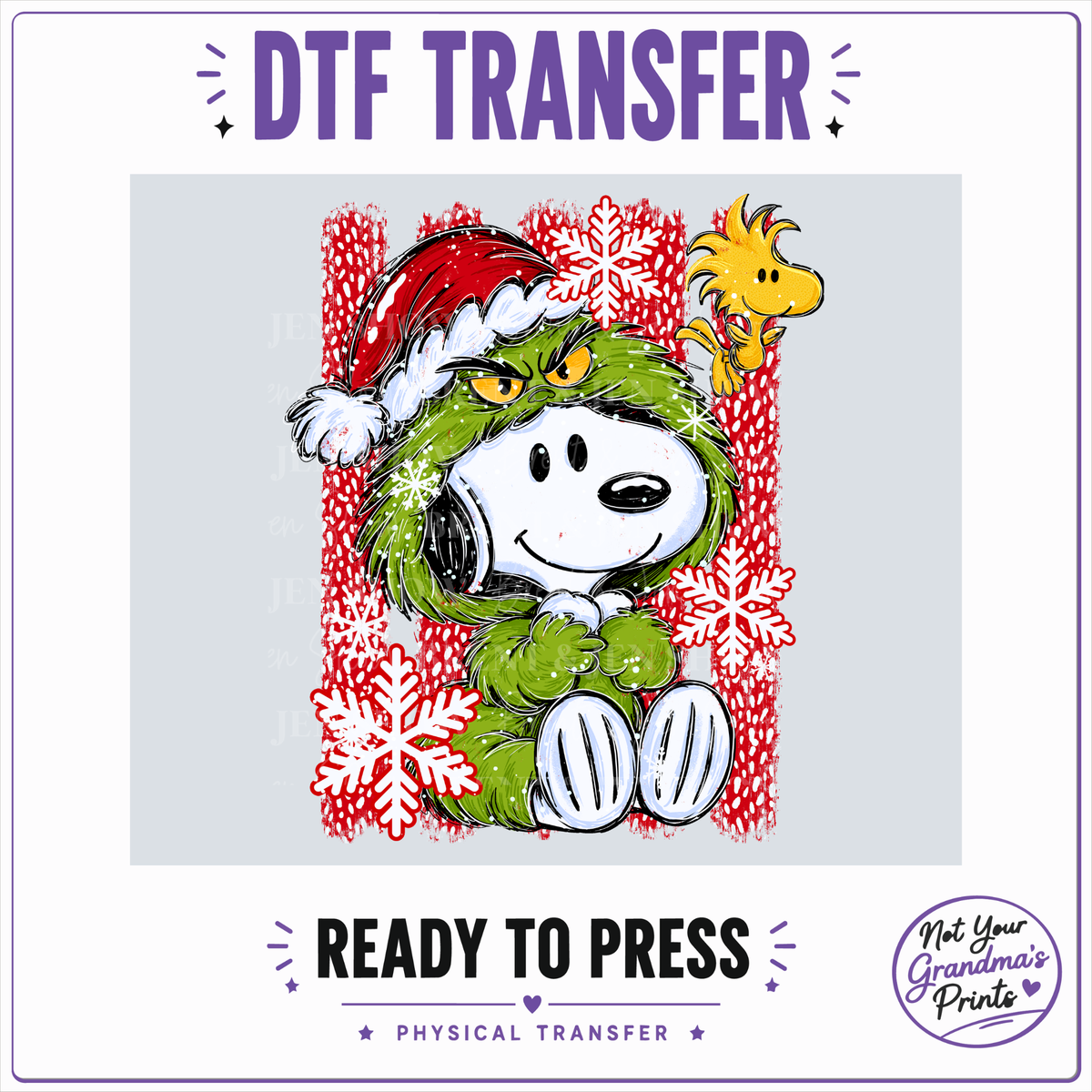 Green Beagle Christmas DTF Transfer, Cute Holiday Ready to Press