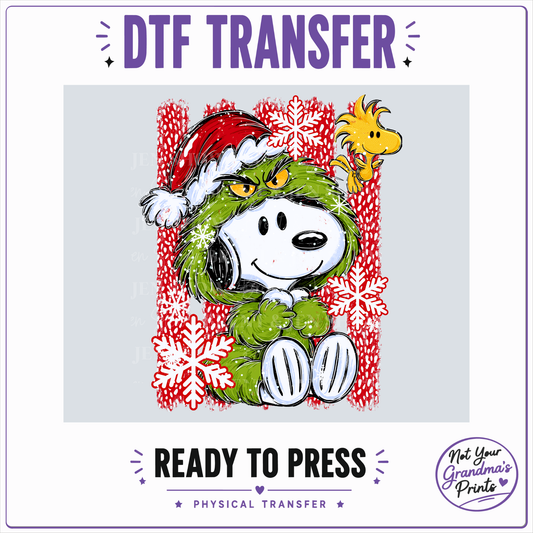 Green Beagle Christmas DTF Transfer, Cute Holiday Ready to Press