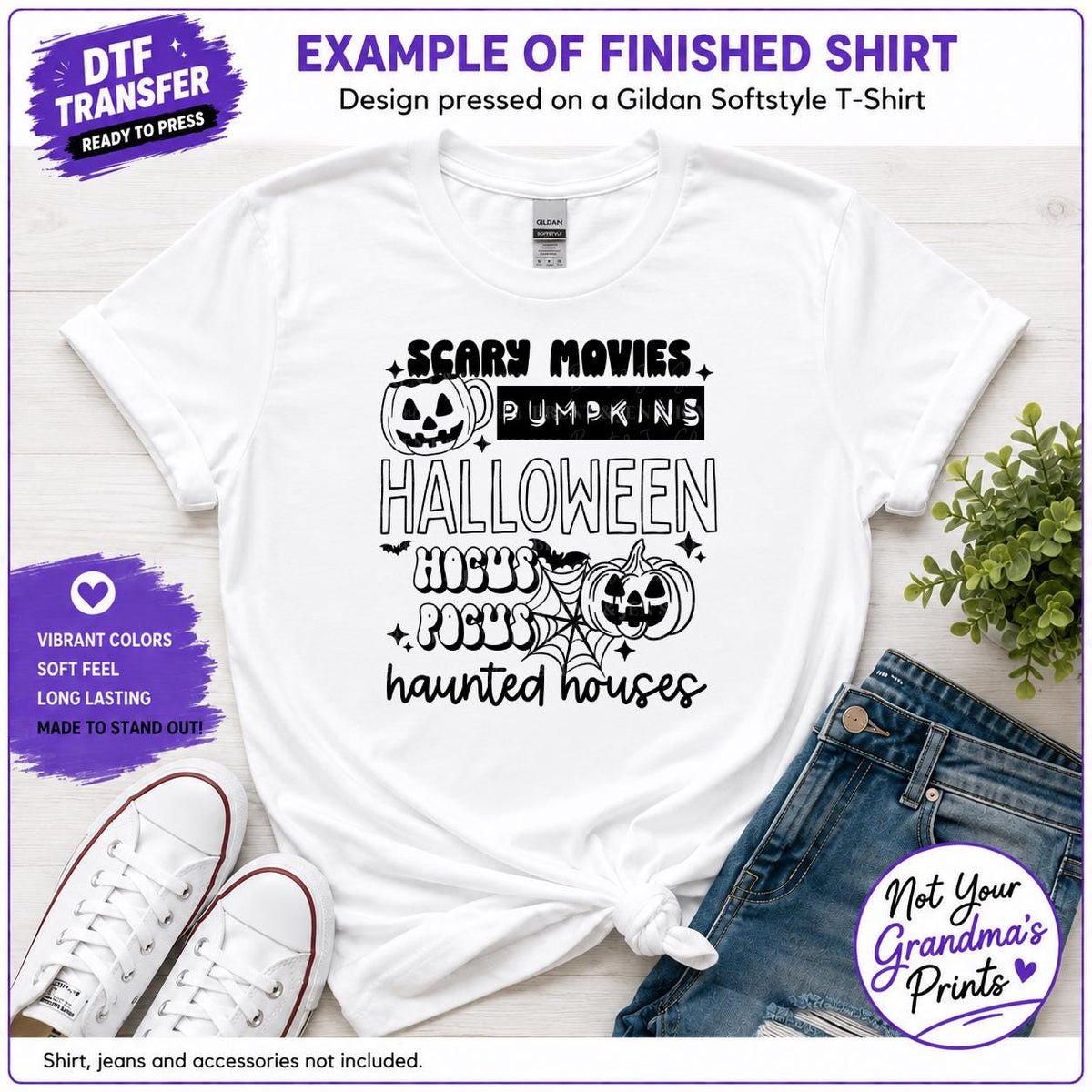 Halloween DTF Transfer: Scary Movies, Pumpkins, Haunted Houses (Ready-to-Press)
