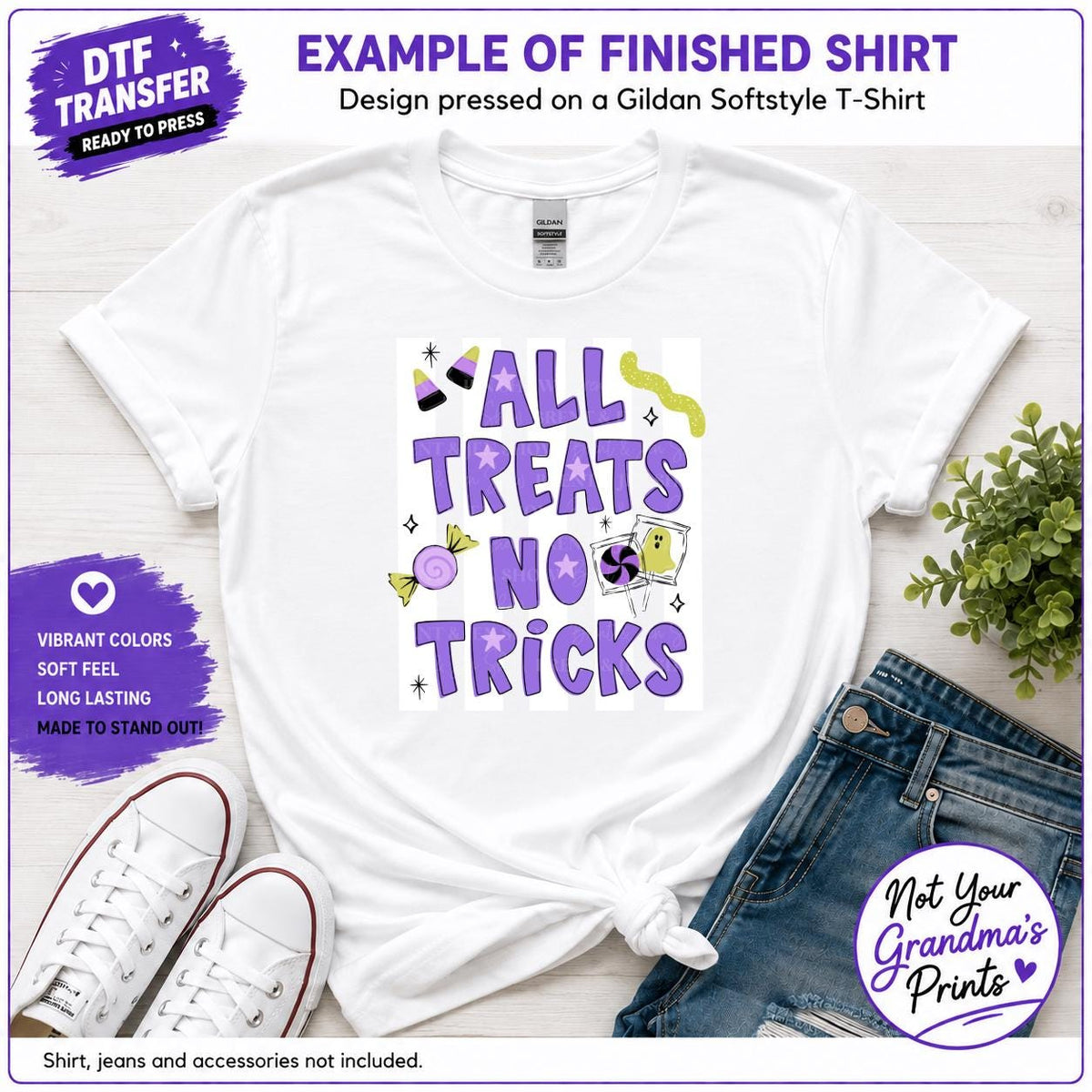 All Treats No Tricks DTF Transfer: Halloween Candy Print (Ready-to-Press)