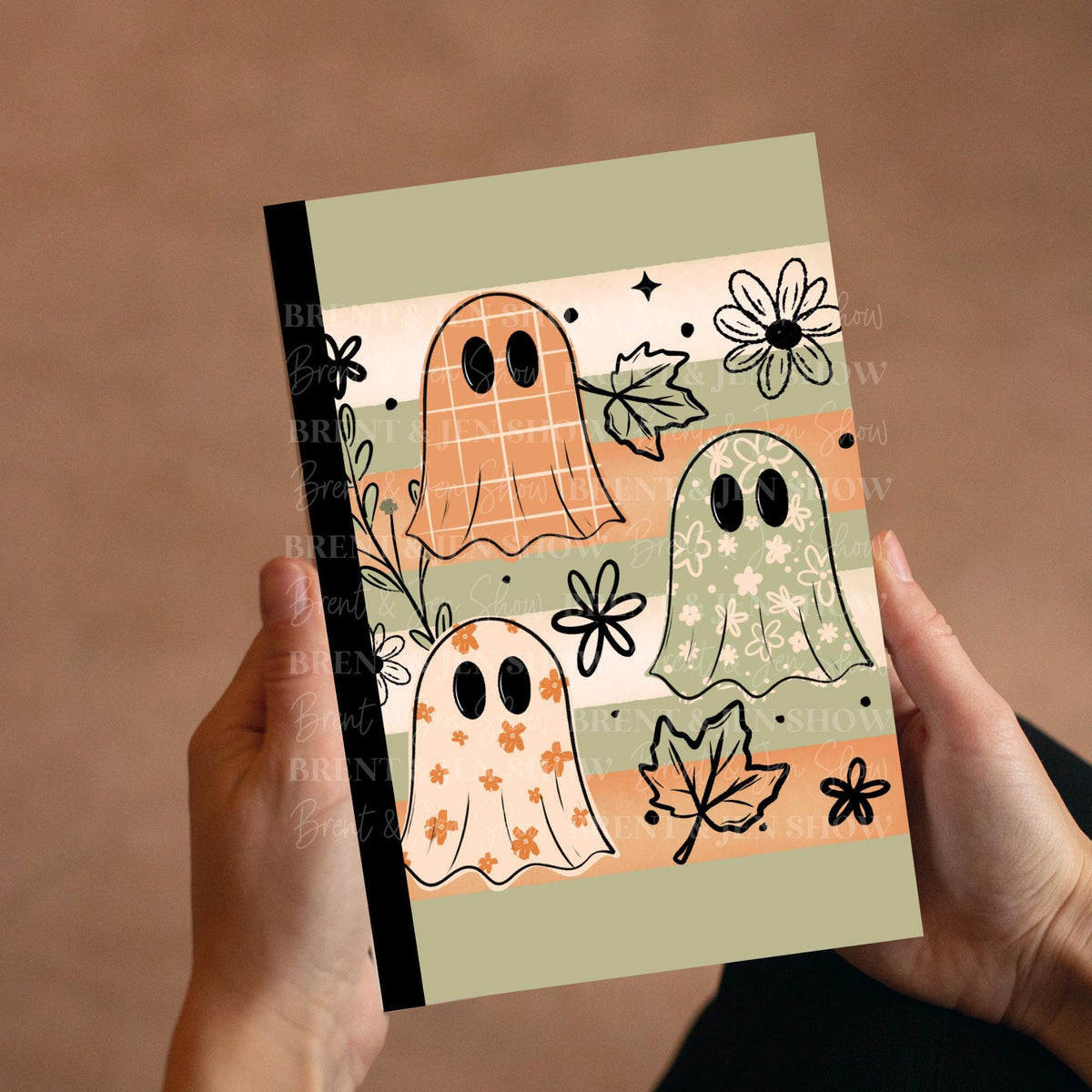 Fall Ghost Composition Notebook Cover Stickers, Vinyl Front Back Set