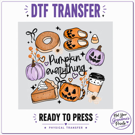 Pumpkin Everything DTF Transfer: Fall Food, Slippers, Coffee (Ready-to-Press)