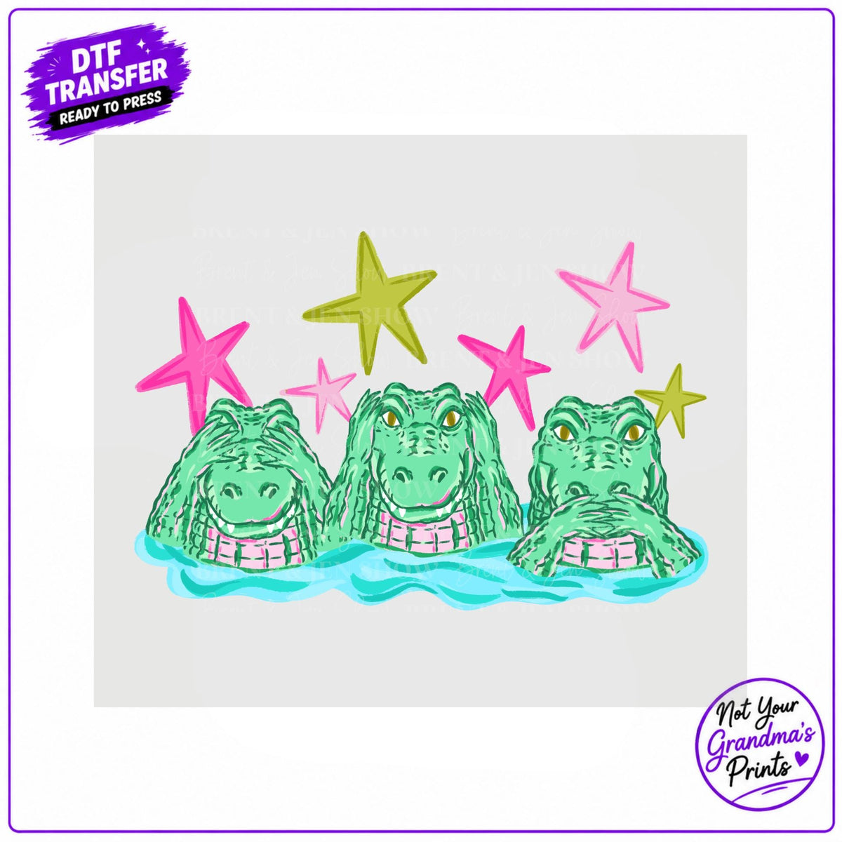 Crocodile DTF Transfer: Three Alligators Print, Colorful Gator(Ready-to-Press)