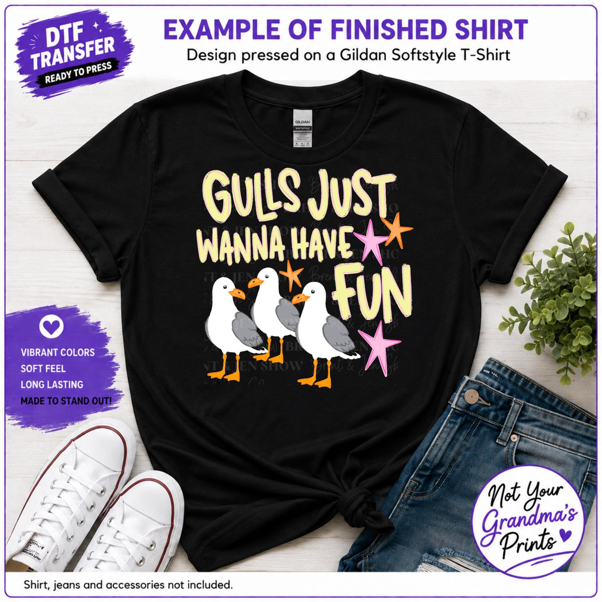 Gulls Just Wanna Have Fun DTF Transfer Ready to Press