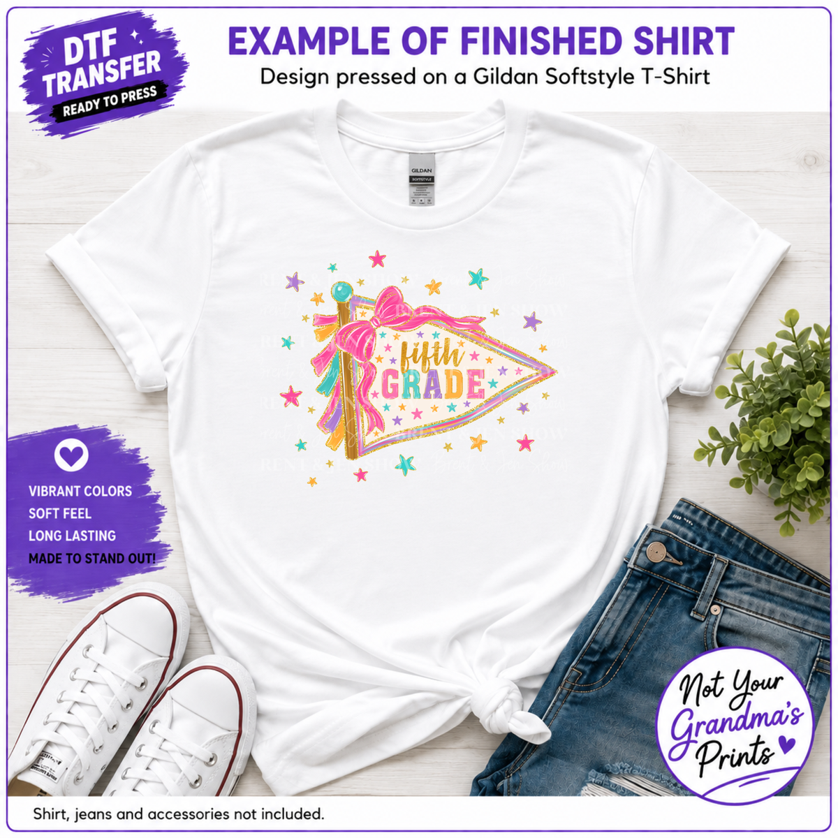 Fifth Grade Preppy Banner DTF/Sublimation Transfer, Ready to Press