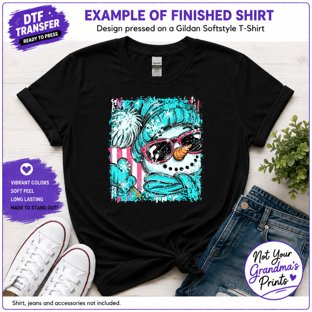 Sassy Pink Turquoise Snowman DTF Transfer (Ready-to-Press)