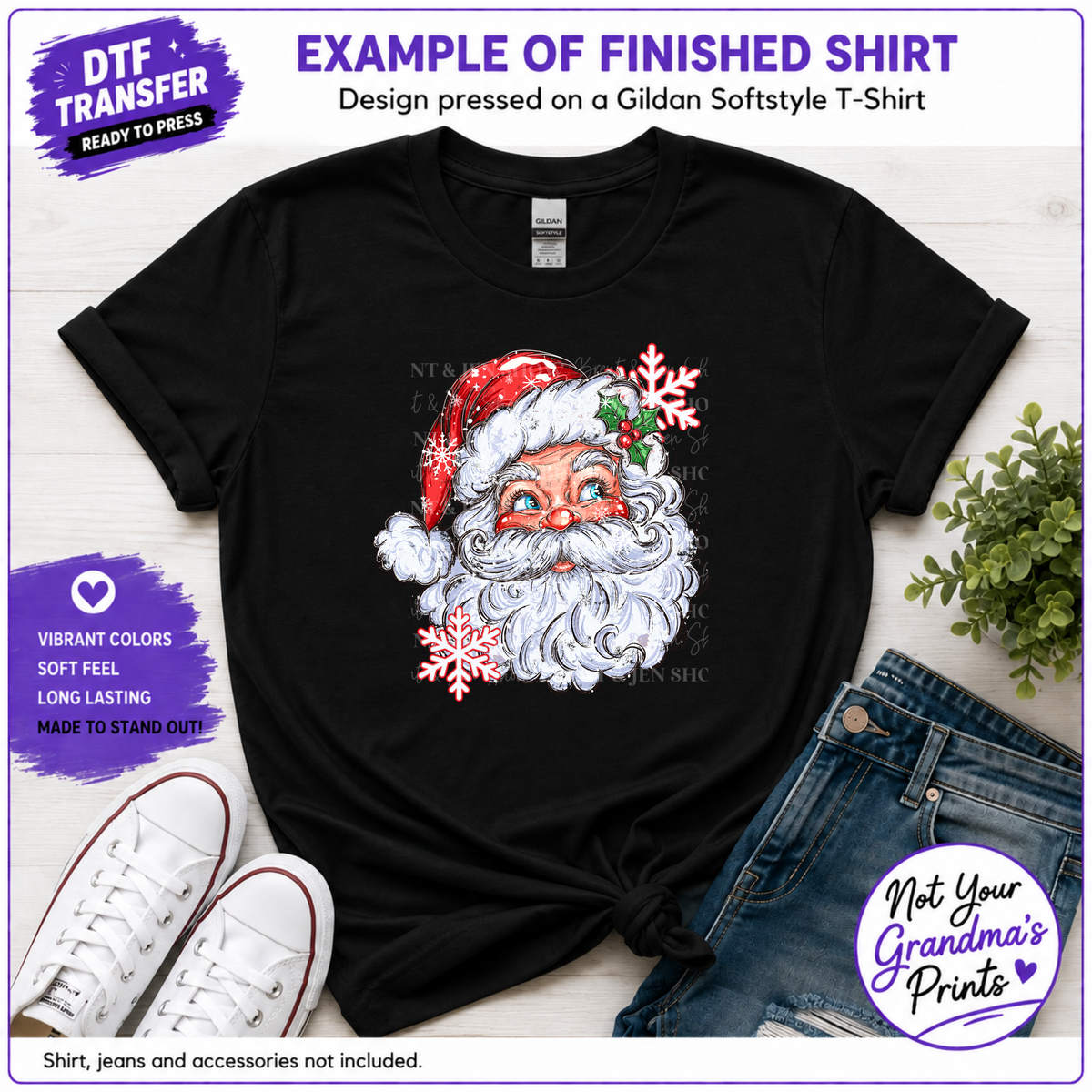 Vintage Santa Claus DTF Transfer: Hand-Drawn Holiday Design (Ready-to-Press)