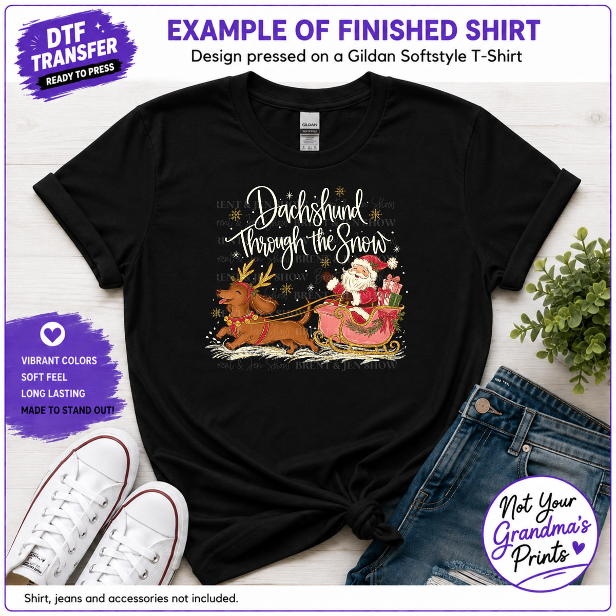 Dachshund Christmas DTF Transfer: Santa Sleigh, Festive Doxie (Ready-to-Press)