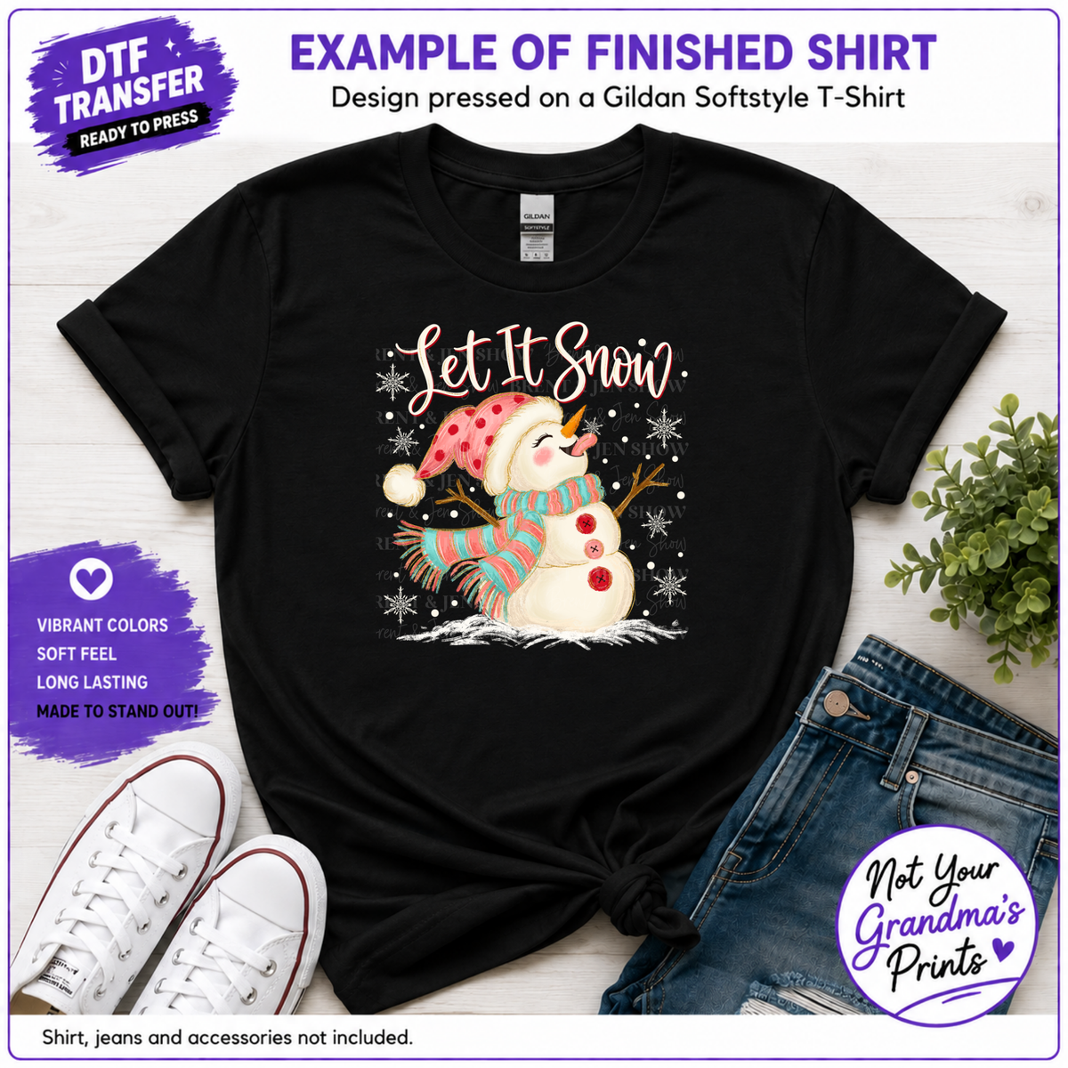 Let It Snow Snowman DTF Transfer: Ready-to-Press Physical Print