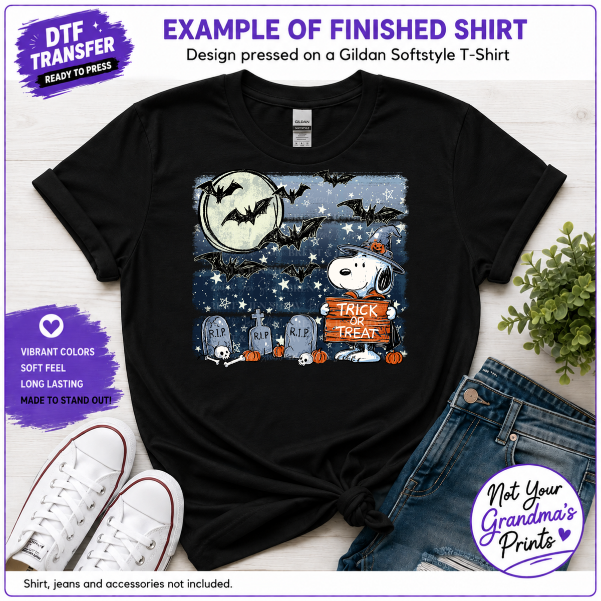 Trick or Treat Beagle Witch DTF Transfer, Spooky Halloween Shirt Design (Ready to Press)