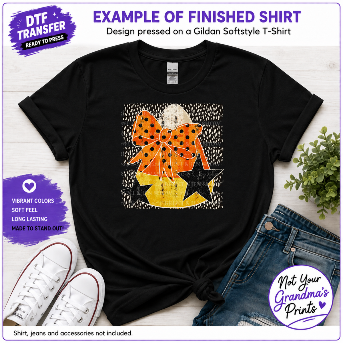 Candy Corn Bow DTF Transfer: Spooky Halloween Shirt Print (Ready-to-Press)