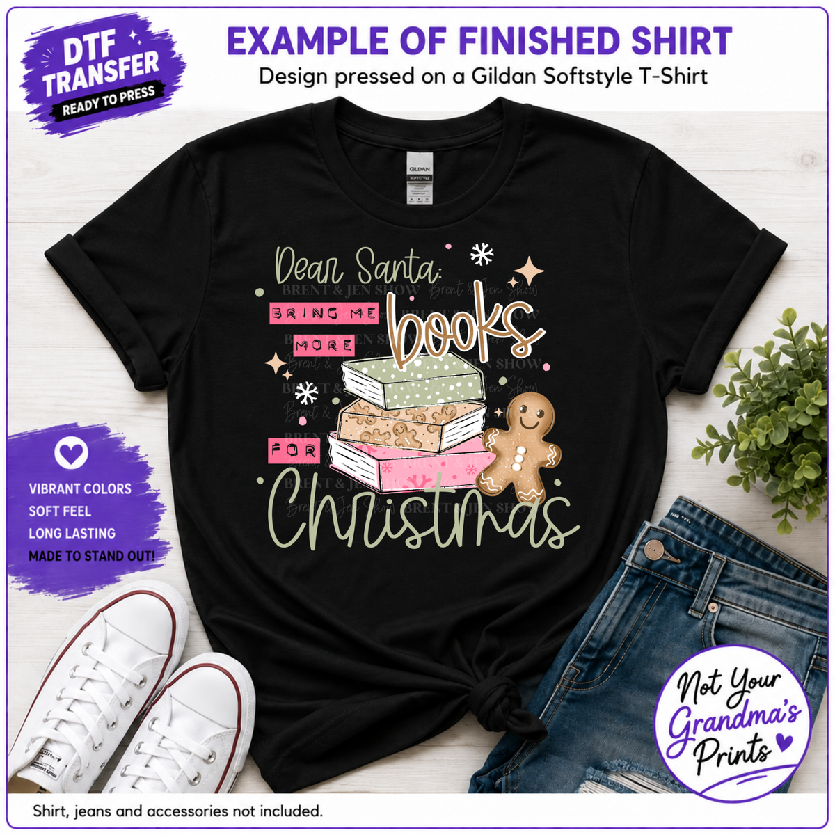 Dear Santa Books DTF Transfer: Festive Book Lover Christmas Gift (Ready-to-Press)
