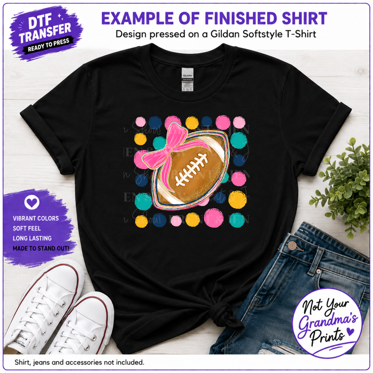 Polka dot Football Bow DTF/Sublimation Transfer, Ready to Press