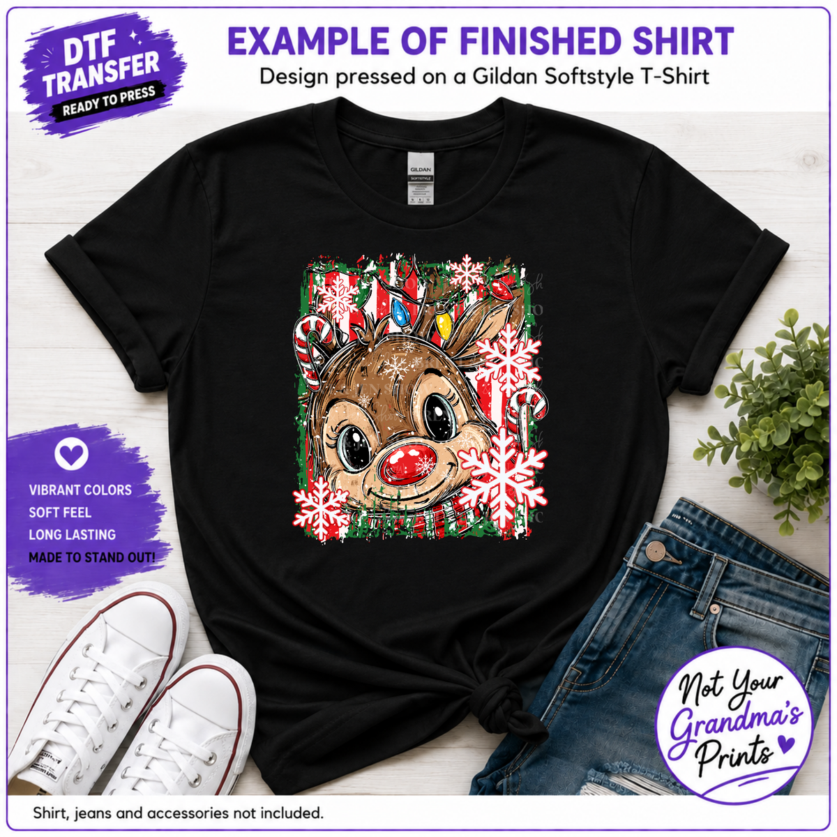 Rudolph Christmas Reindeer DTF Transfer: Festive Holiday Design (Ready-to-Press)