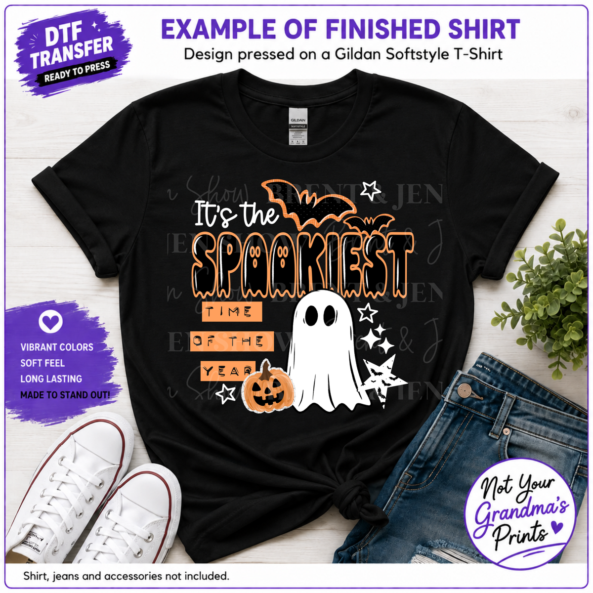 Spookiest Time Ghost Pumpkin Bat Halloween DTF Transfer