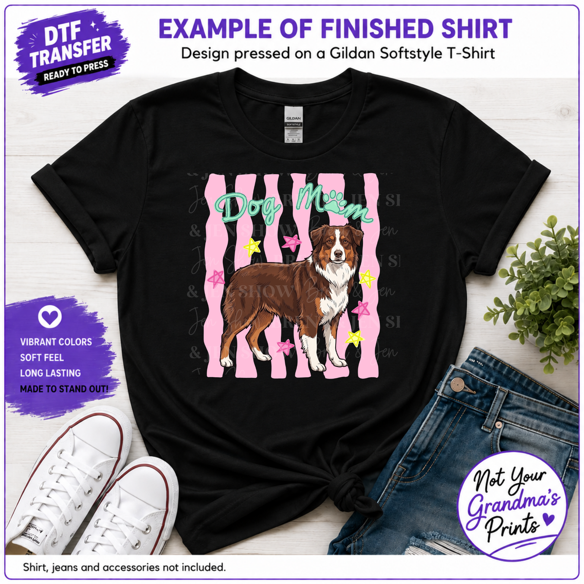 Dog Mom Australian Shepherd DTF or Sublimation Transfer (Ready-to-Press)