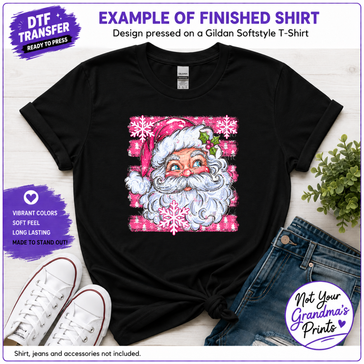 Pink Vintage Santa DTF Transfer: Festive Christmas Print (Ready-to-Press)