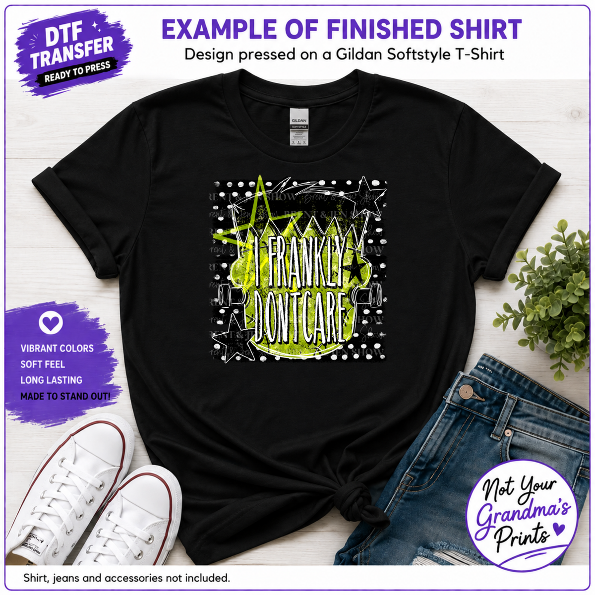 Frankenstein DTF Transfer: I Frankly Don't Care (Ready-to-Press)