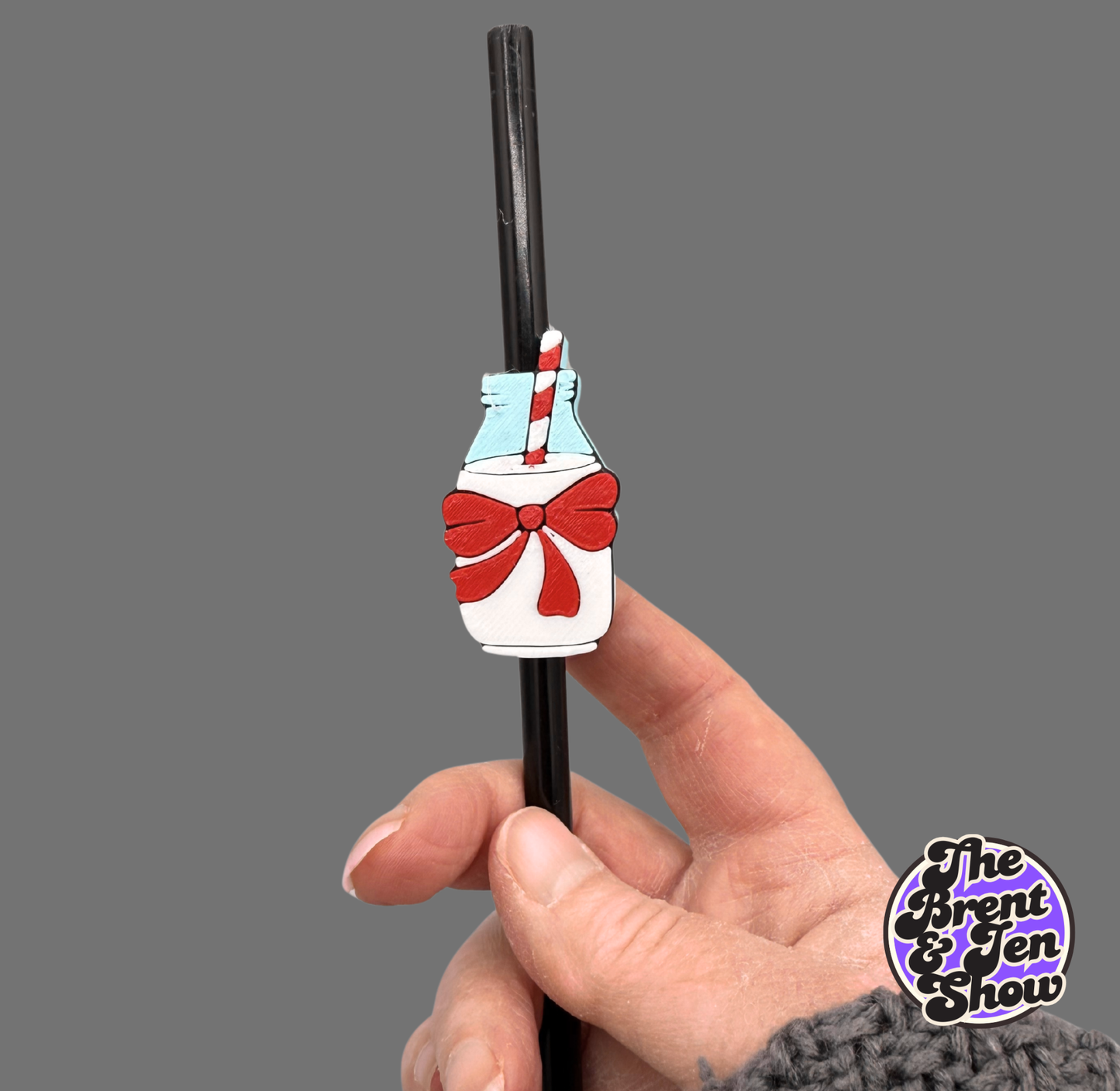 Santa's Cookies & Milk Straw Topper with Red Bow | 3D Printed PLA Drink Accessory