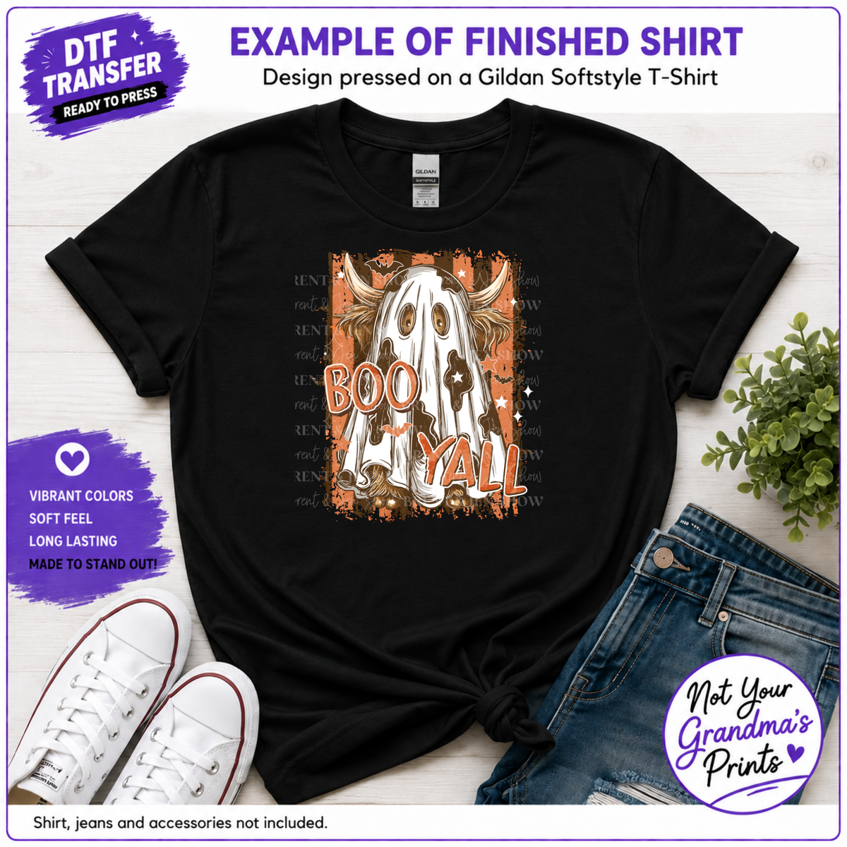 Boo Y'all Highland Cow Ghost DTF Transfer (Ready-to-Press)