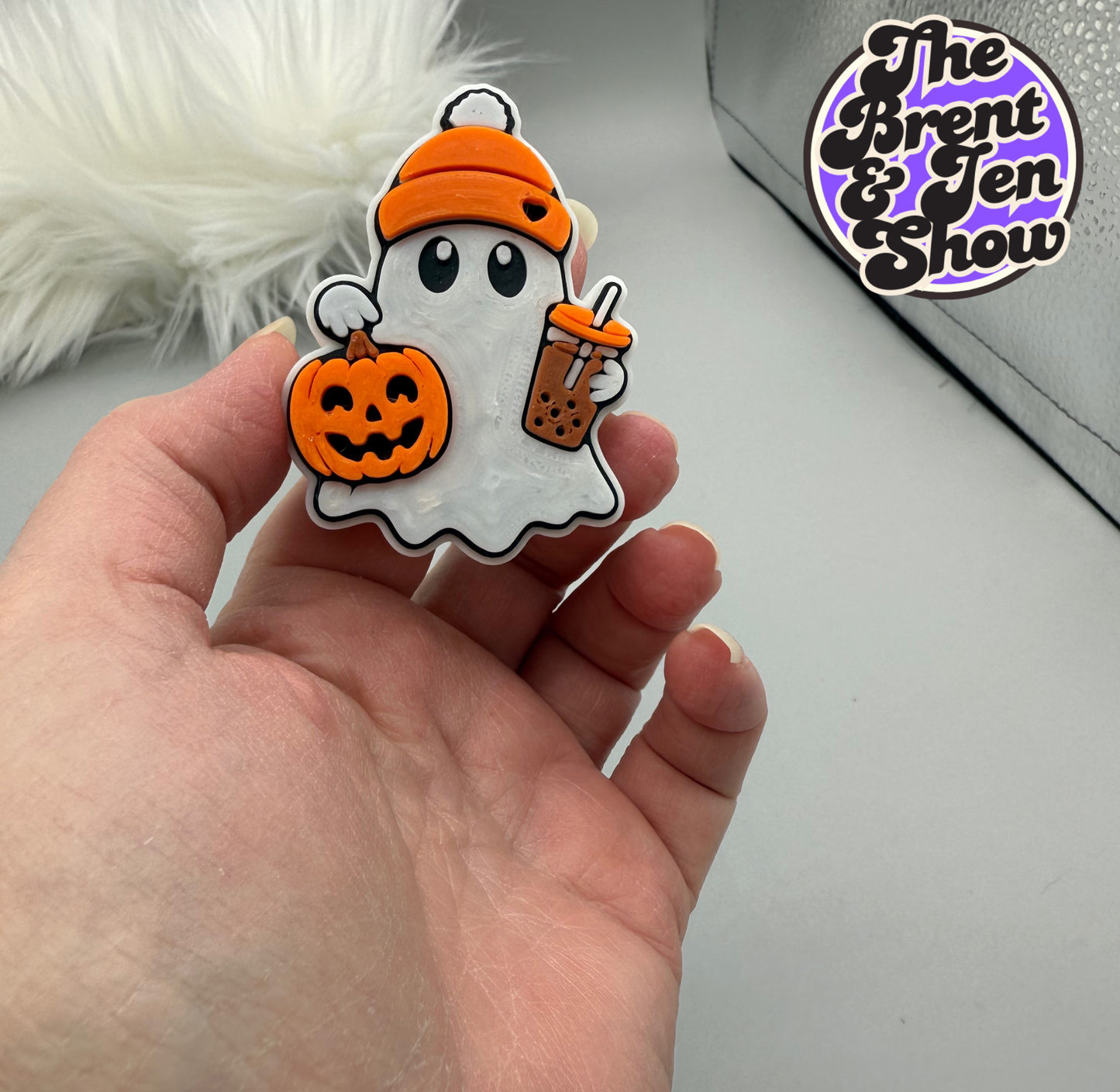 Spooky Ghost Straw Topper with Pumpkin & Coffee