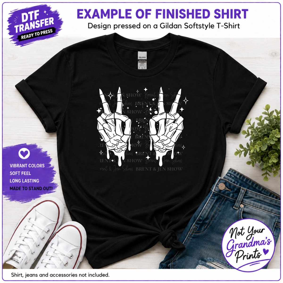 White Skeleton Peace Hands DTF Transfer (Ready-to-Press)