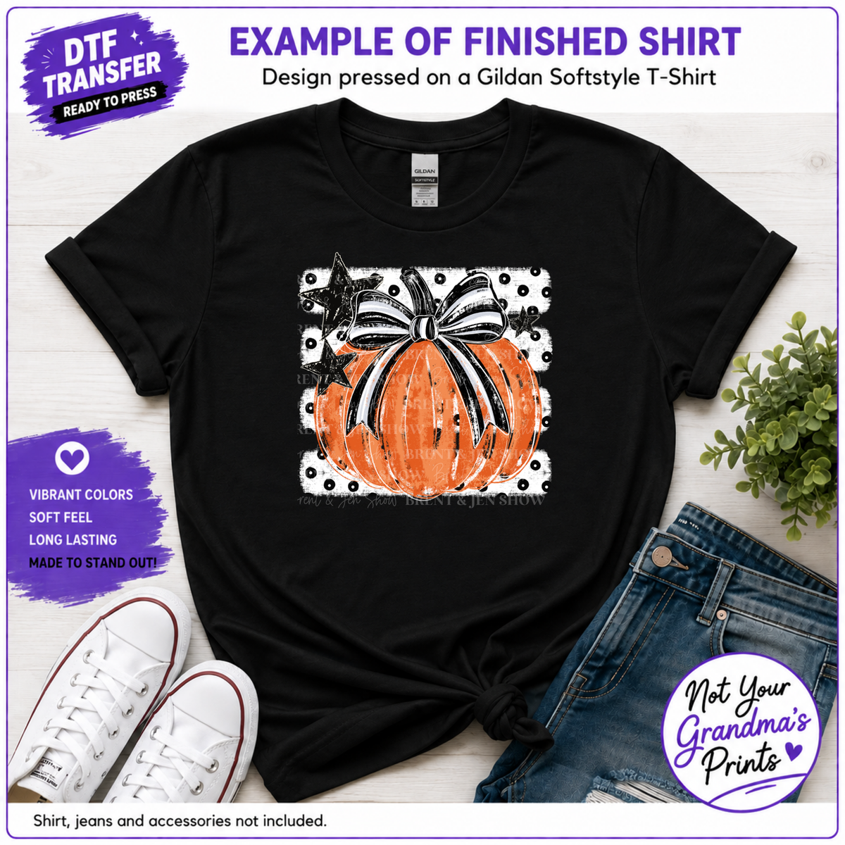 Pumpkin Bow DTF Transfer: Grunge Halloween Print (Ready-to-Press)