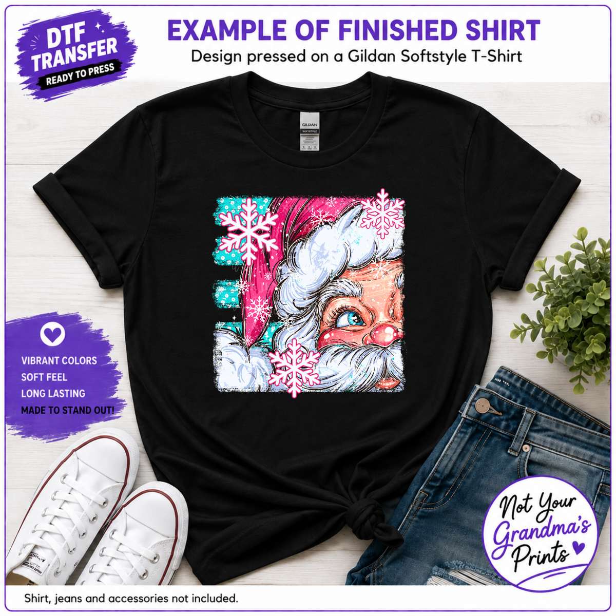 Pink Santa Peekaboo DTF Transfer: Retro Christmas Design (Ready-to-Press)