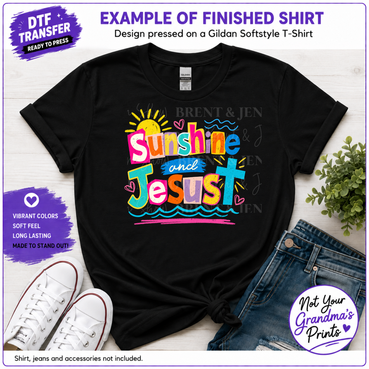 Sunshine and Jesus DTF or Sublimation Transfer: Christian Apparel Graphic