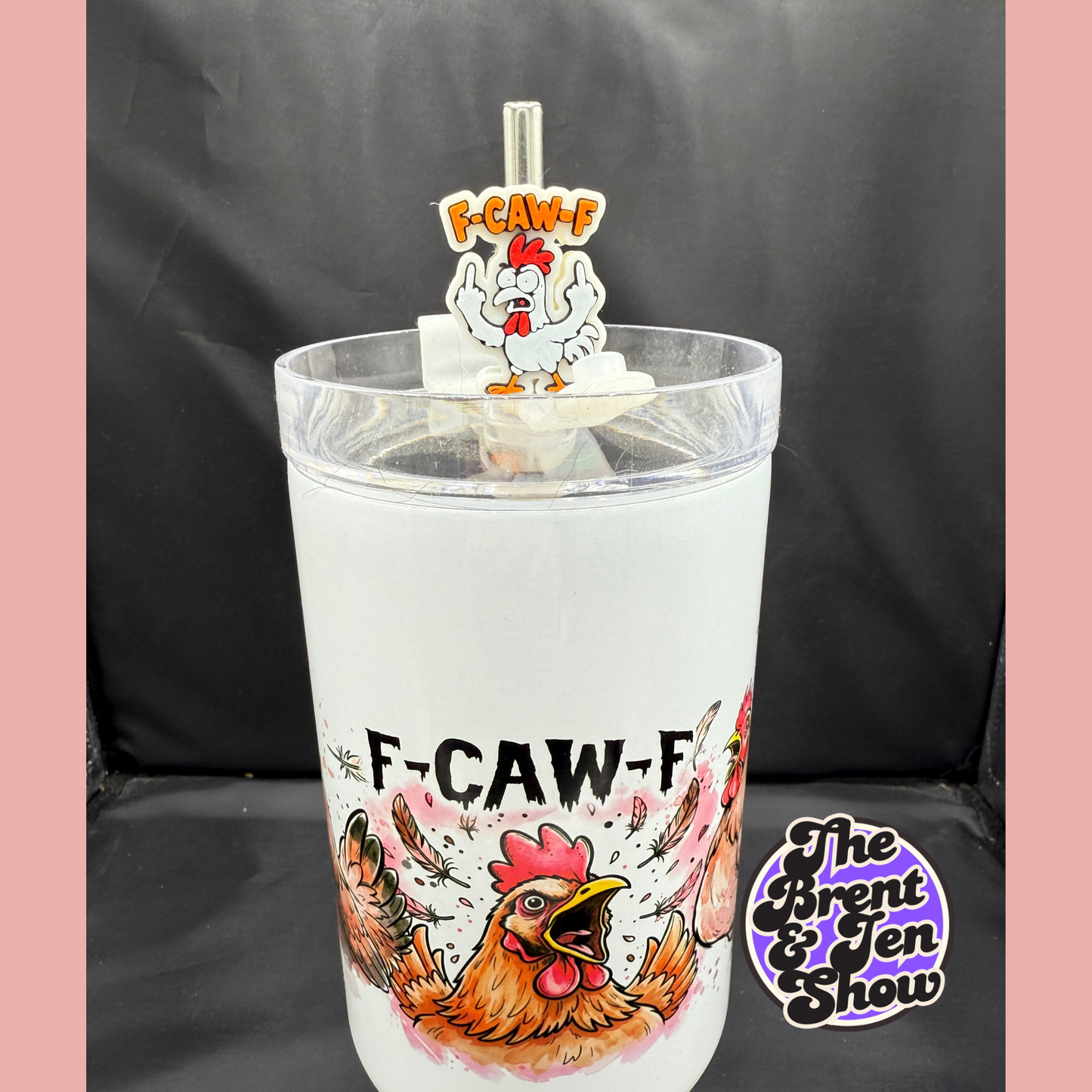 F-CAW-F Screaming Chicken Tumbler with Handle - 40oz Tumbler with Straw Topper