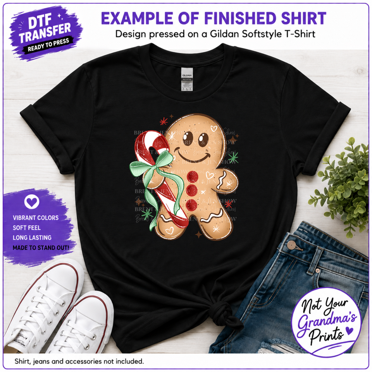 Gingerbread Man Candy Cane DTF Transfer (Ready-to-Press)