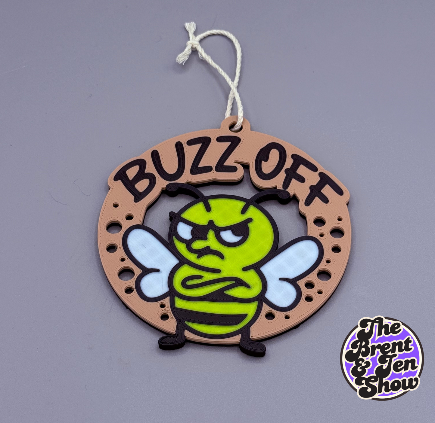 Funny Buzz Off Ornament: A 3D-printed grumpy bee