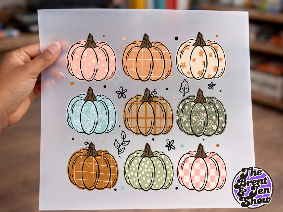 Patterned Pumpkins DTF Transfer: Floral, Plaid, Check Prints (Ready-to-Press)