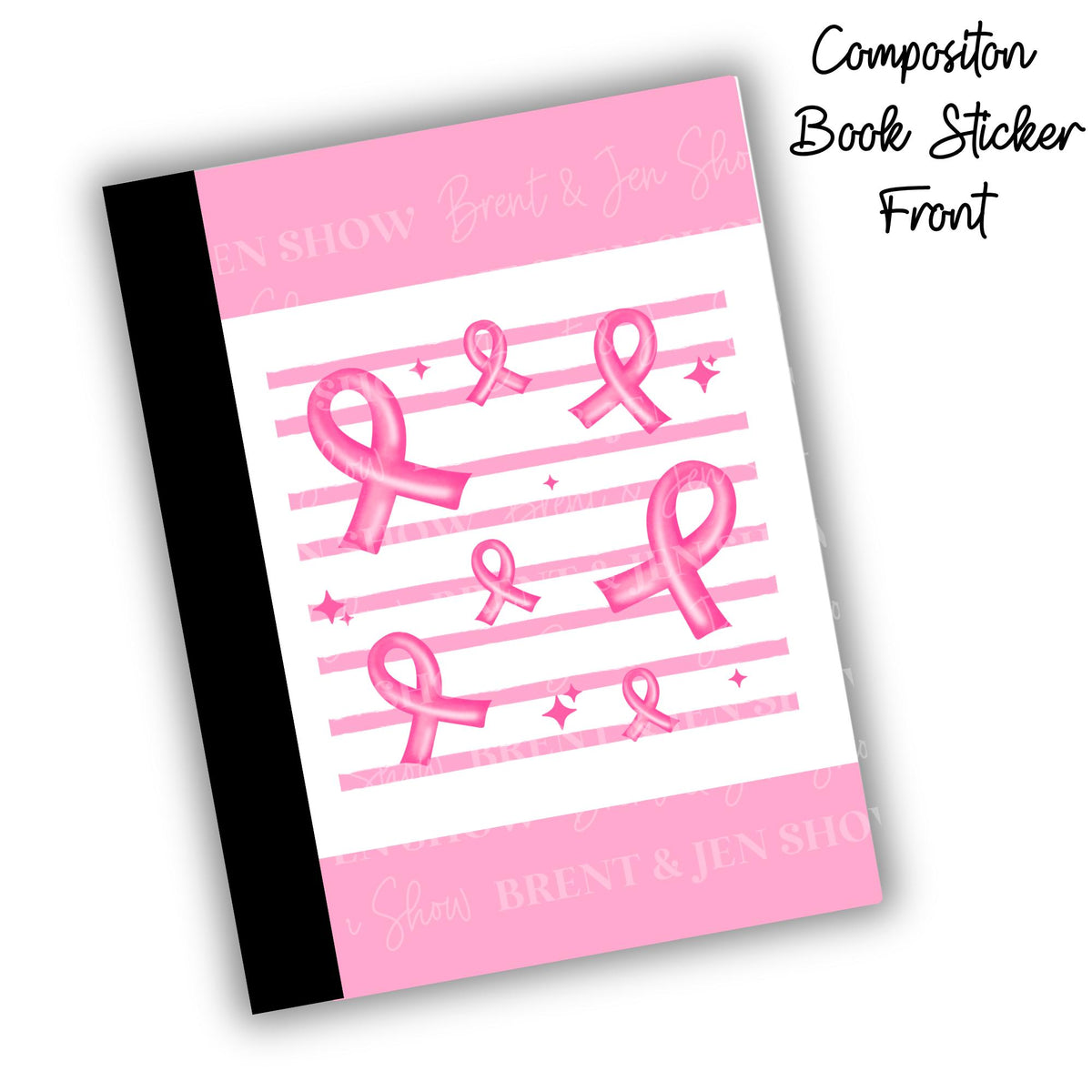 Pink Ribbon, Breast Cancer Awareness Composition Notebook Cover Stickers, Vinyl Front Back Set