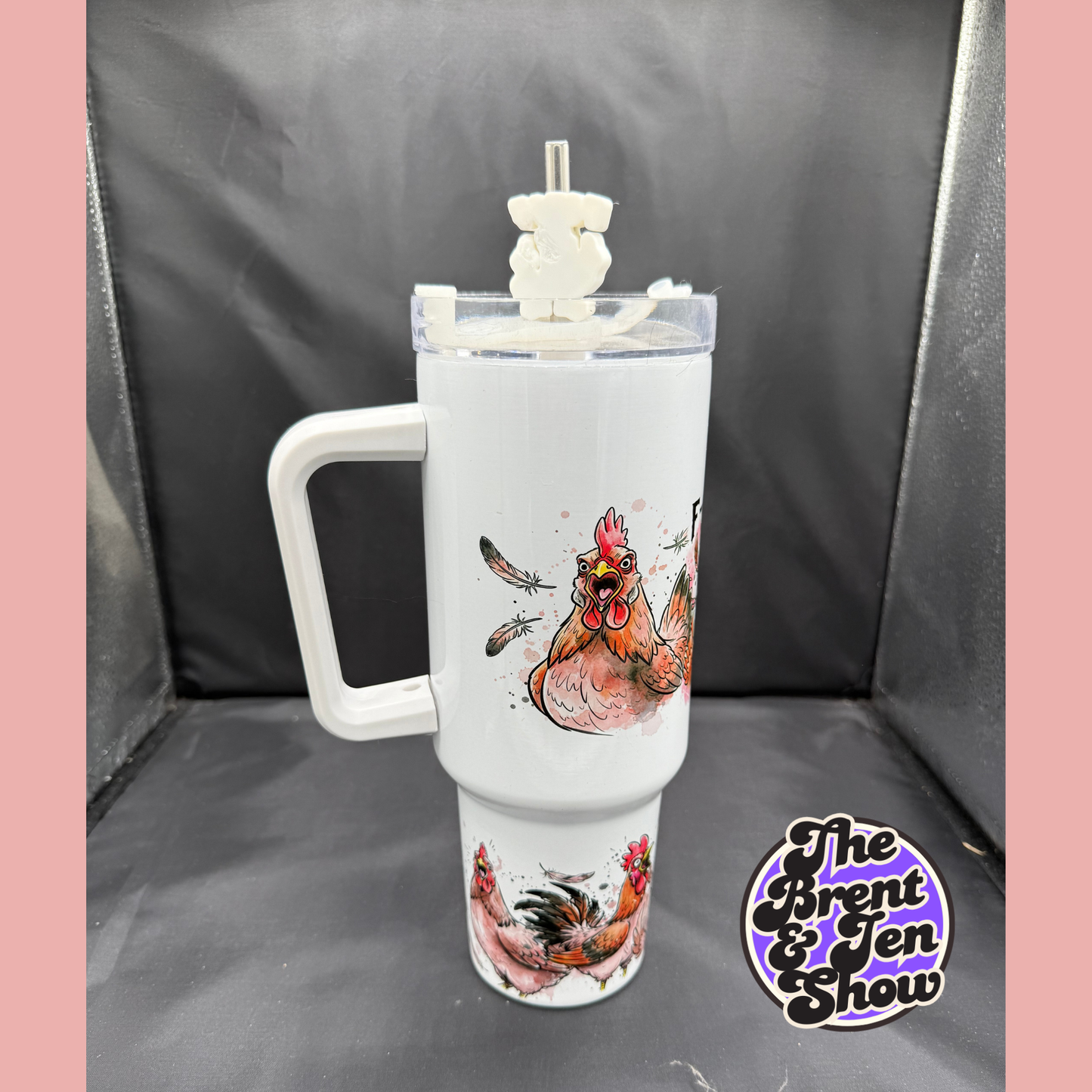 F-CAW-F Screaming Chicken Tumbler with Handle - 40oz Tumbler with Straw Topper