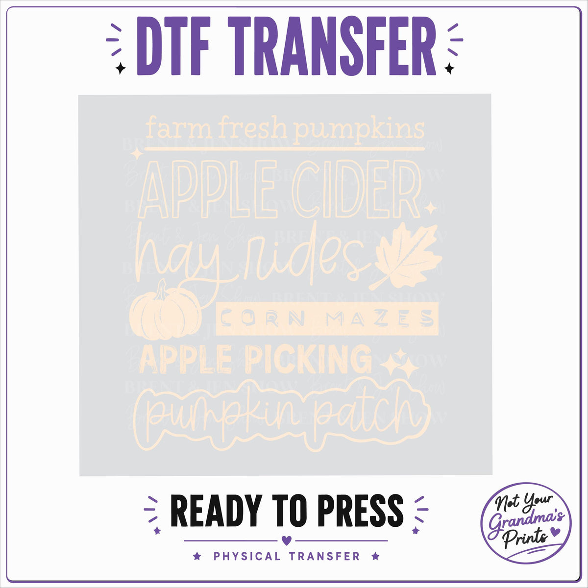 Farm Fresh Pumpkin Patch DTF Transfer: Apple Cider, Hay Rides, Corn Mazes (Ready-to-Press)
