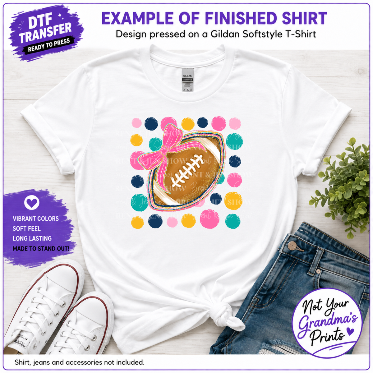 Polka dot Football Bow DTF/Sublimation Transfer, Ready to Press