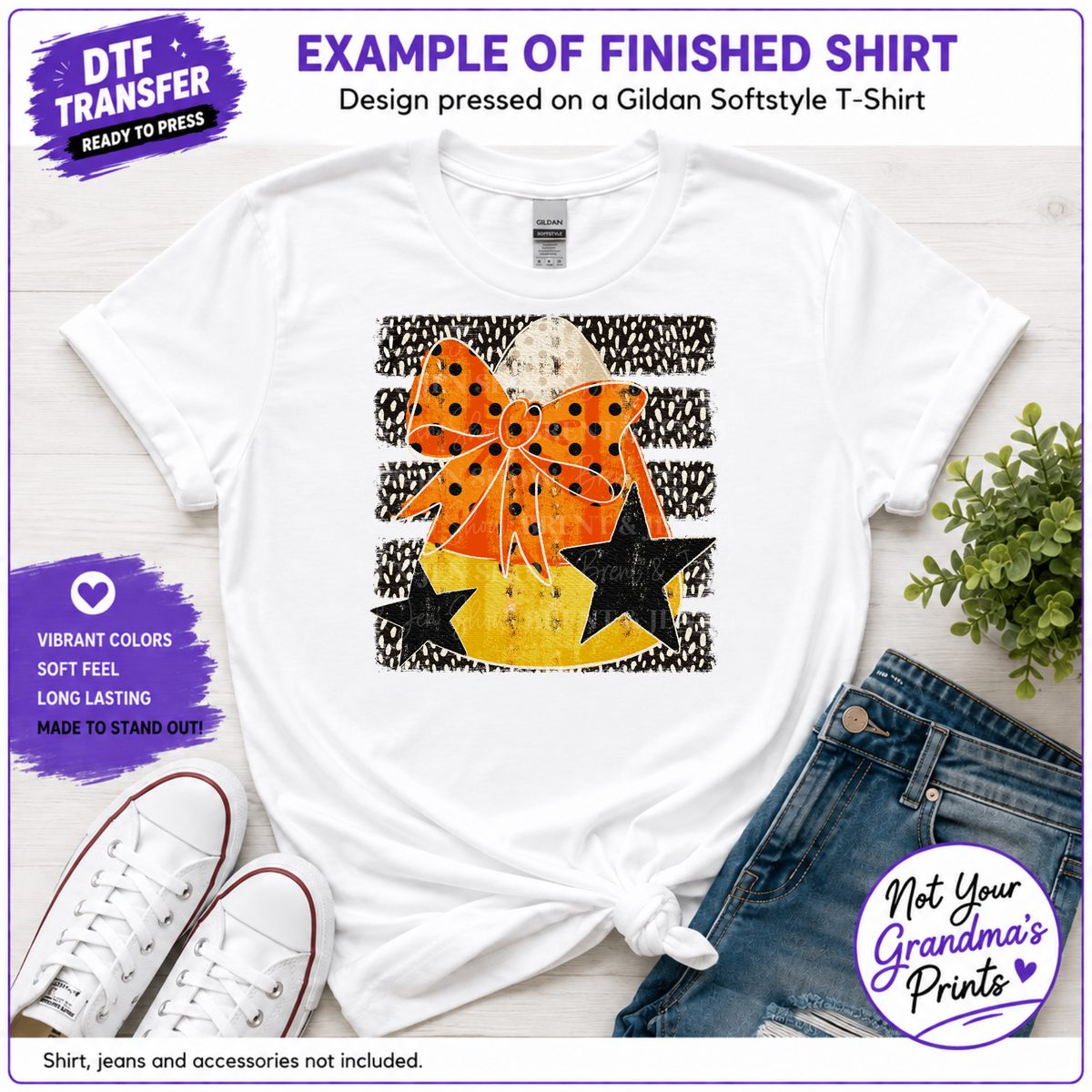 Candy Corn Bow DTF Transfer: Spooky Halloween Shirt Print (Ready-to-Press)