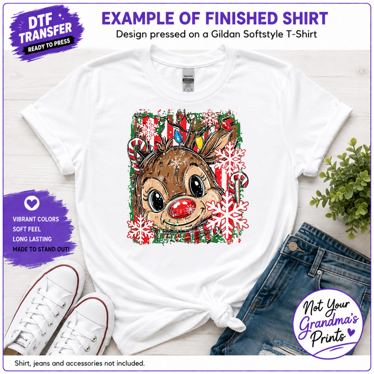 Rudolph Christmas Reindeer DTF Transfer: Festive Holiday Design (Ready-to-Press)