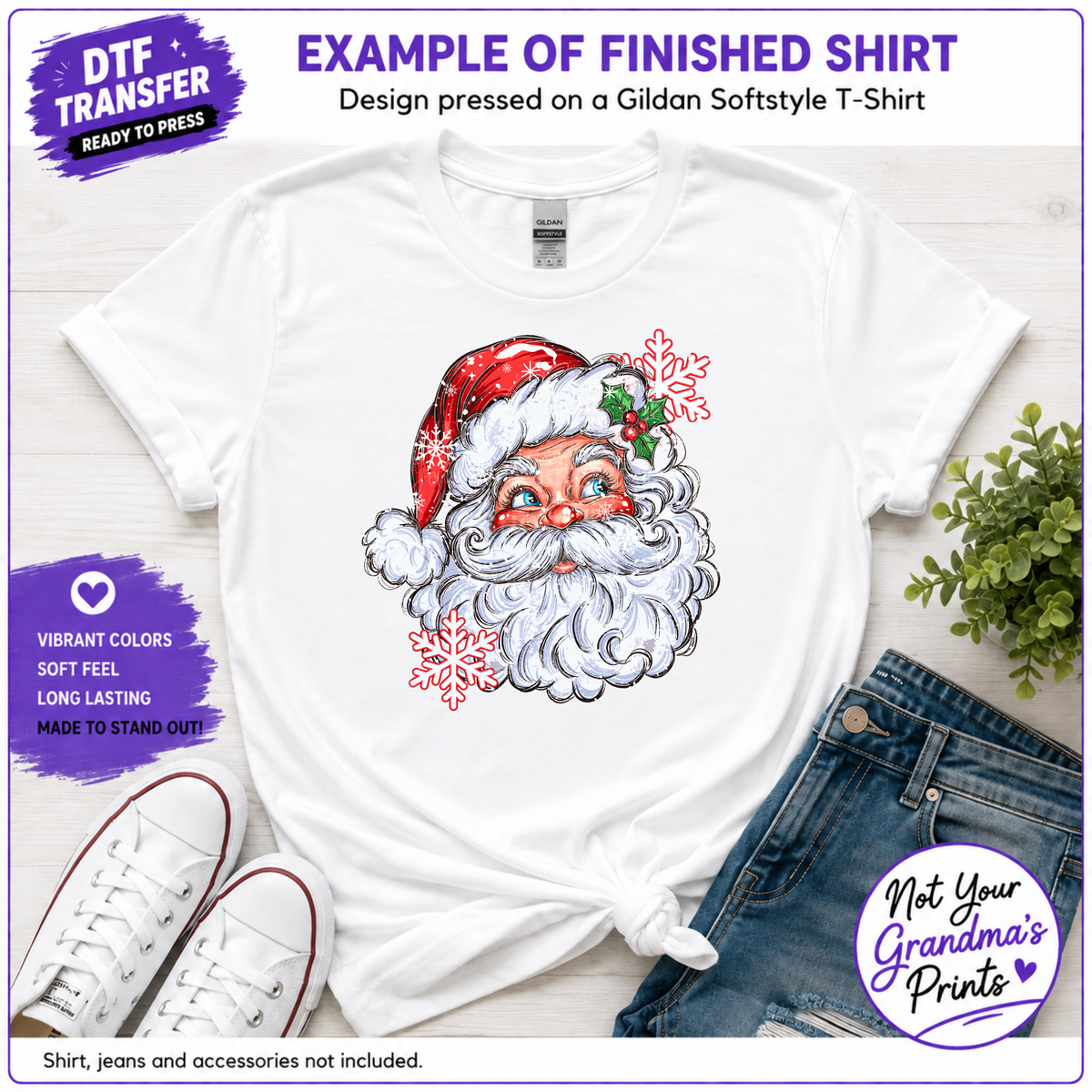 Vintage Santa Claus DTF Transfer: Hand-Drawn Holiday Design (Ready-to-Press)