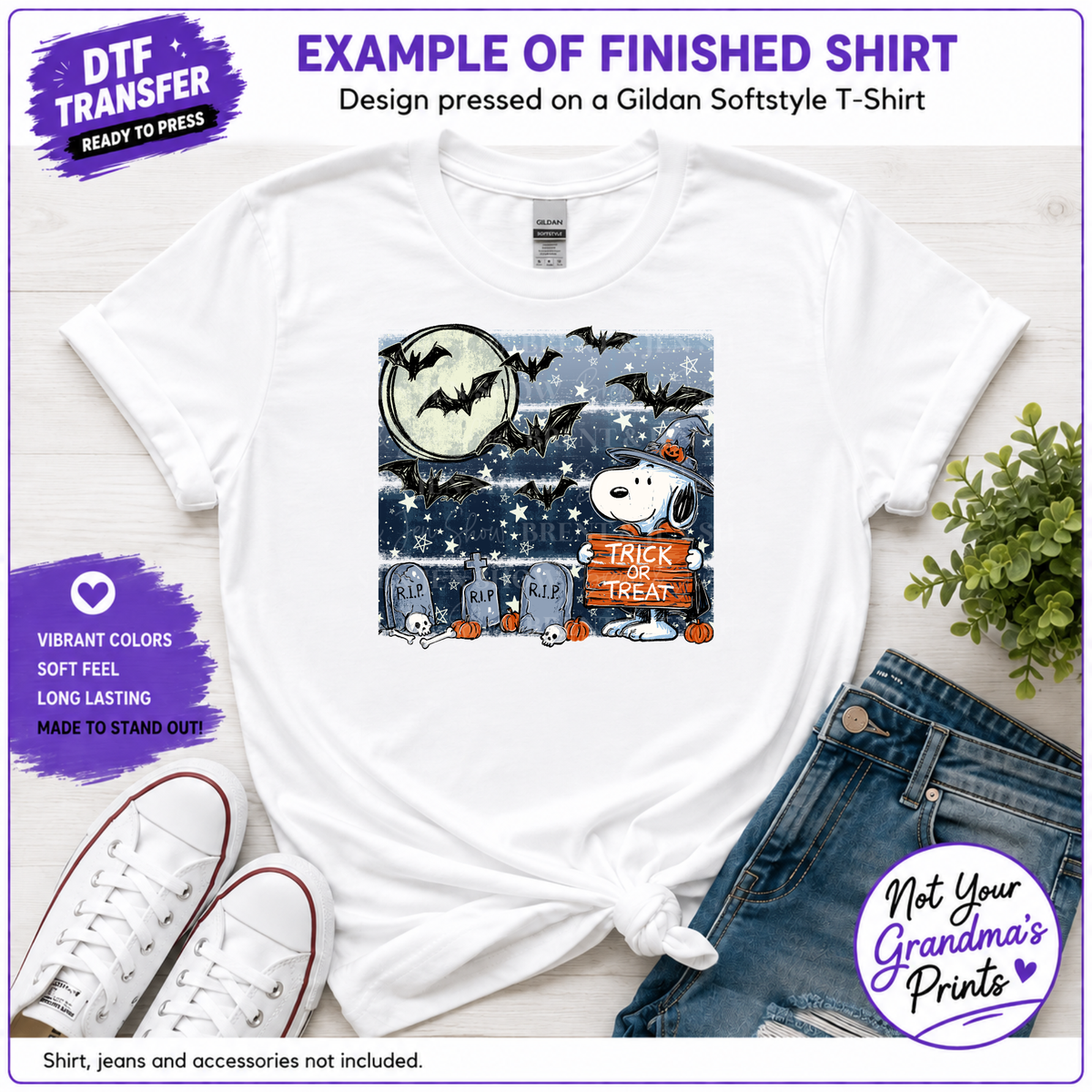 Trick or Treat Beagle Witch DTF Transfer, Spooky Halloween Shirt Design (Ready to Press)