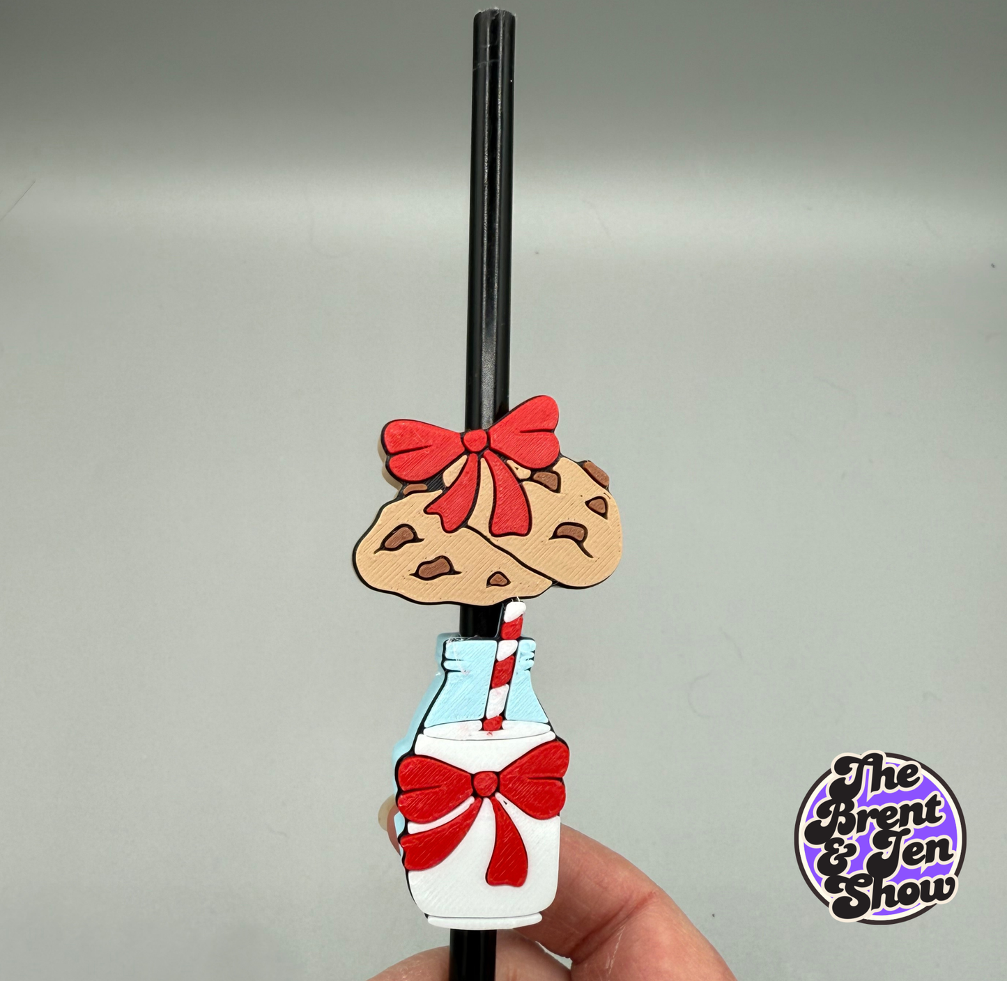 Santa's Cookies & Milk Straw Topper with Red Bow | 3D Printed PLA Drink Accessory