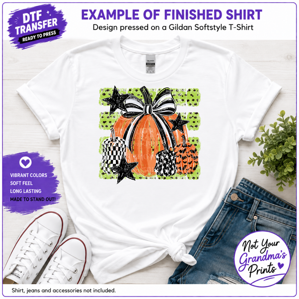 Halloween Pumpkin Bow DTF Transfer: Distressed Orange, Striped Bow, Checkerboard (Ready-to-Press)