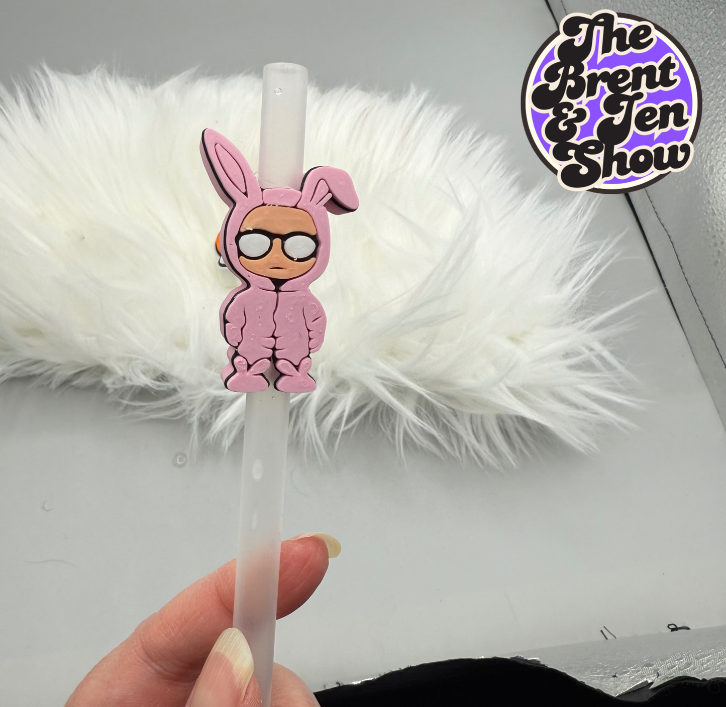 Ralphie Pink Bunny Suit Straw Topper