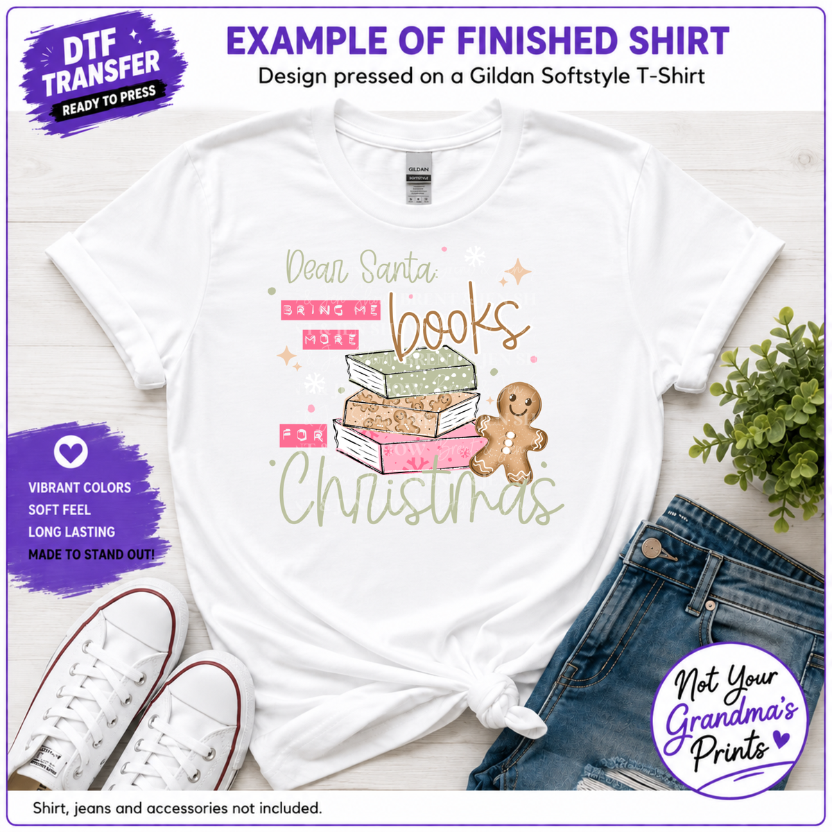Dear Santa Books DTF Transfer: Festive Book Lover Christmas Gift (Ready-to-Press)