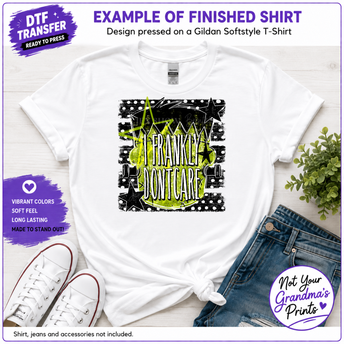Frankenstein DTF Transfer: I Frankly Don't Care (Ready-to-Press)