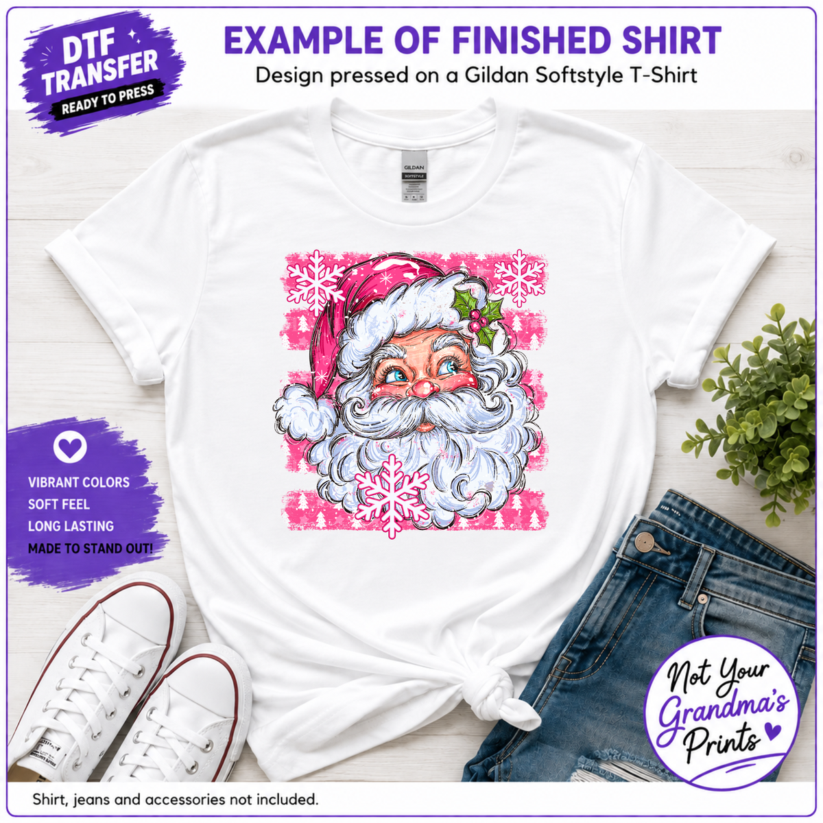 Pink Vintage Santa DTF Transfer: Festive Christmas Print (Ready-to-Press)