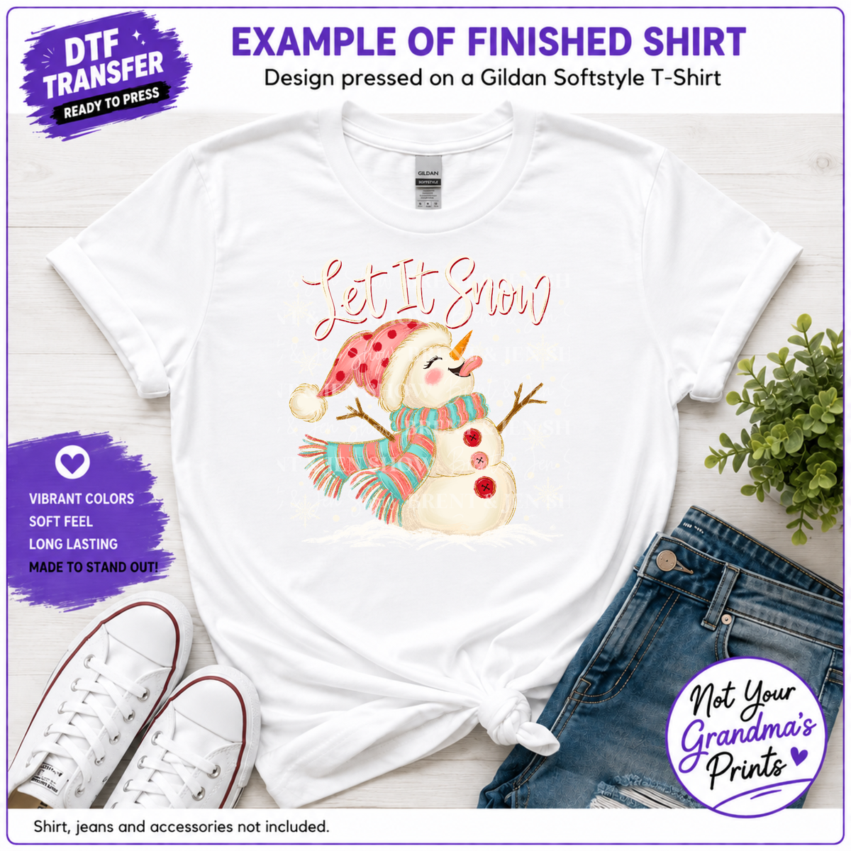 Let It Snow Snowman DTF Transfer: Ready-to-Press Physical Print